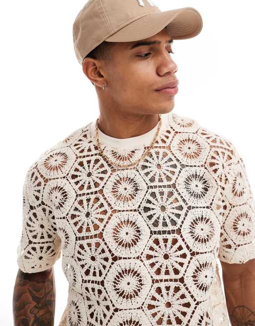 ASOS DESIGN - Afslappet T-shirt i hæklet stof