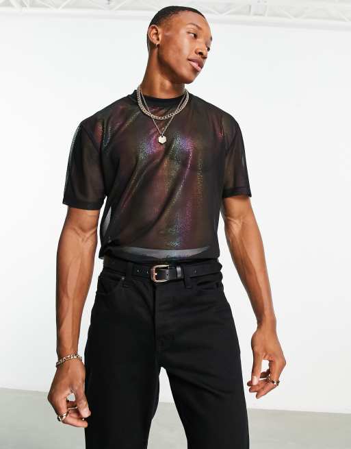 ASOS DESIGN - Afslappet t-shirt i iriserende mesh 