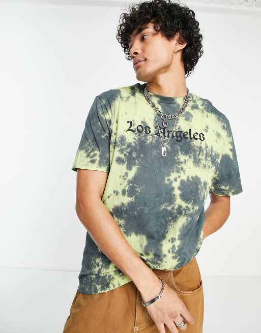 ASOS DESIGN - Afslappet T-shirt i vasket sort og gul batik