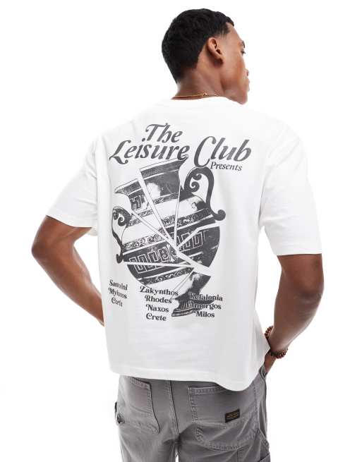 ASOS DESIGN - Afslappet T-shirt med firkantet pasform og print på ryggen i hvid