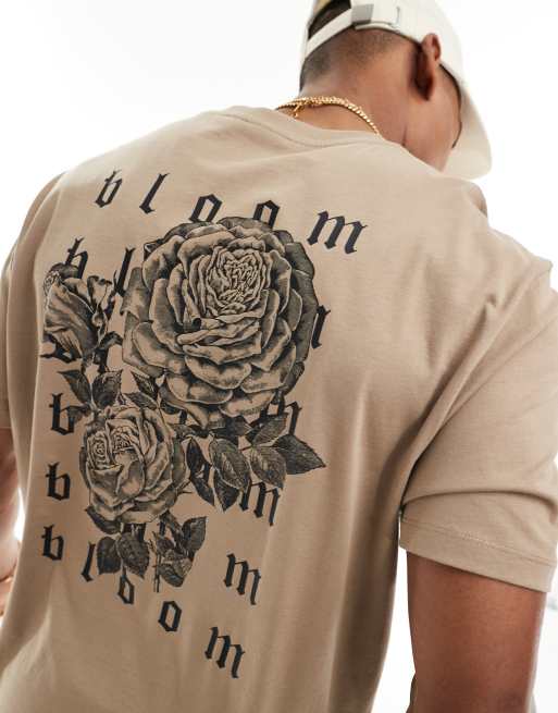 ASOS DESIGN - Afslappet T-shirt med gotisk roseprint på ryggen i beige