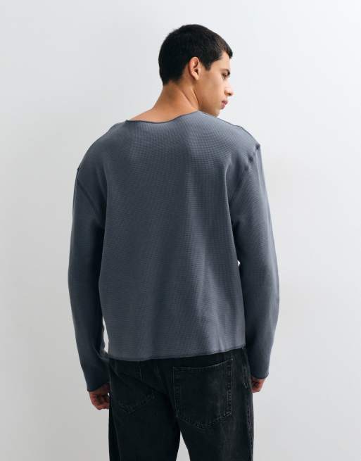 ASOS DESIGN afslappet T-shirt med hakudskæring i kulgrå waffle, 5 af 5