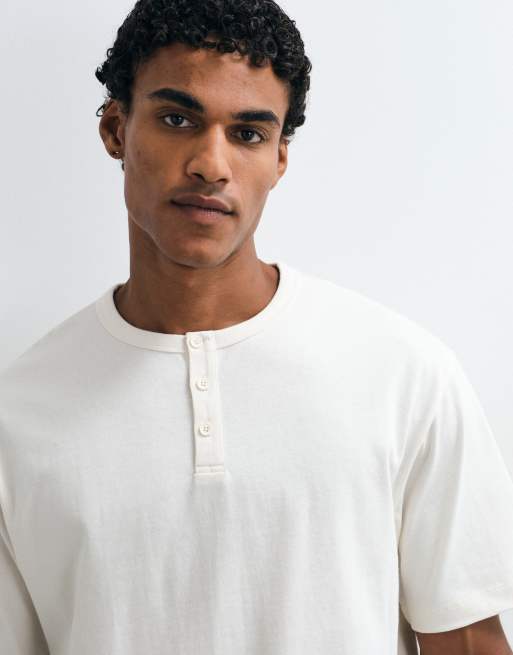 ASOS DESIGN afslappet T-shirt med henley i creme, 5 af 5
