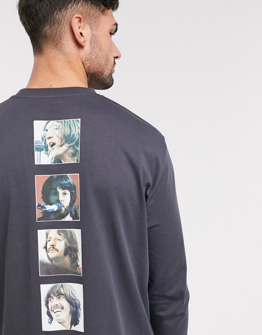 ASOS DESIGN - Afslappet t-shirt med lange ærmer og The Beatles-print på bryst og rygsøjle-Grå