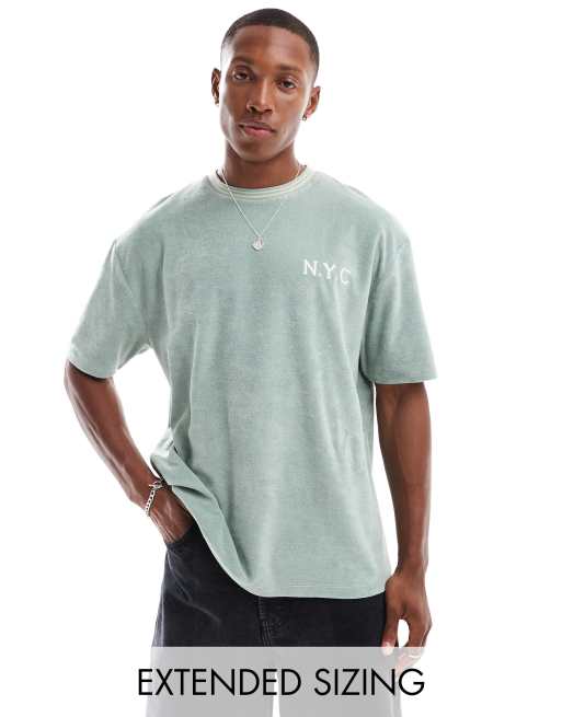 ASOS DESIGN - Afslappet T-shirt med 'NYC'-broderi i frotté