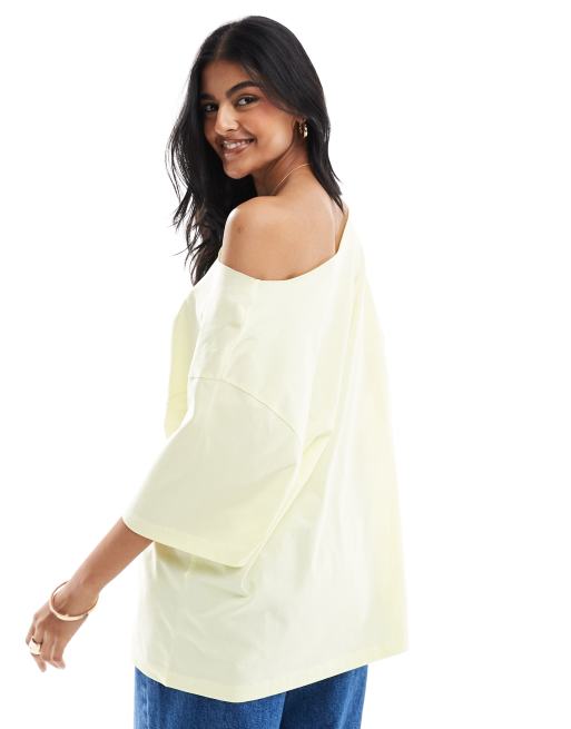 ASOS DESIGN - Afslappet T-shirt med offshoulder-design i citrongul, 4 af 4