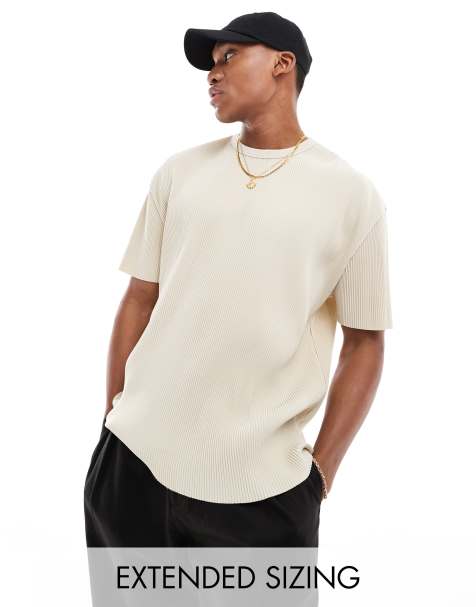 ASOS DESIGN - Afslappet T-shirt med plisseringer i beige - view 1