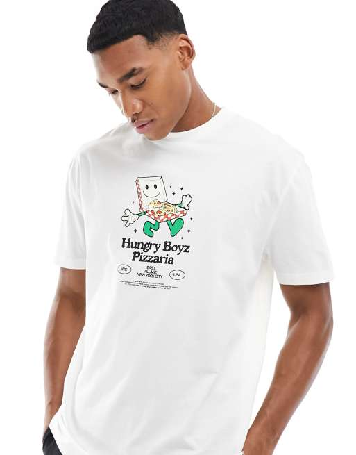ASOS DESIGN - Afslappet T-shirt med tegneserieprint foran i hvid