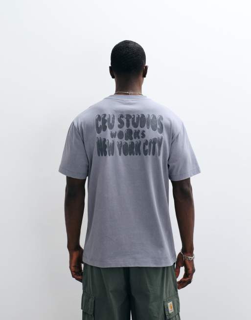 ASOS DESIGN - Afslappet T-shirt med tekstgrafik i grå vask, 3 af 5