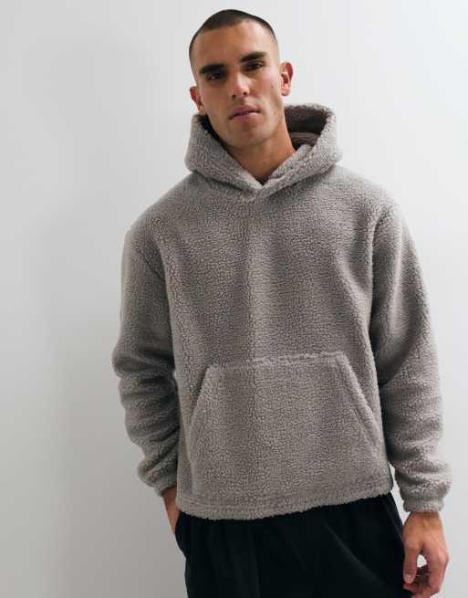 ASOS DESIGN afslappet teddy-hættetrøje i grå, 3 af 5