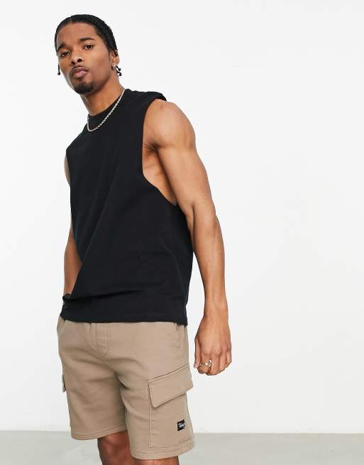ASOS DESIGN - Afslappet top med dybe ærmegab i sort pique 