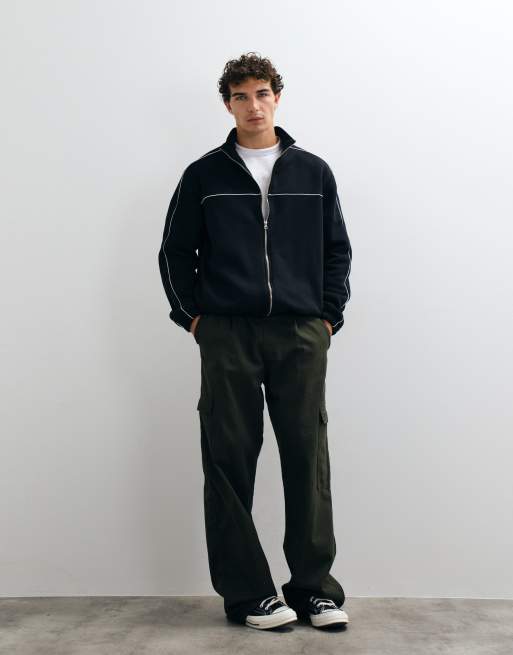 ASOS DESIGN afslappet træningsjakke med gennemgående lynlås og piping i sort, 5 af 5