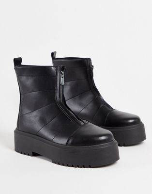 ASOS DESIGN Agent chunky zip-front flat boots in black
