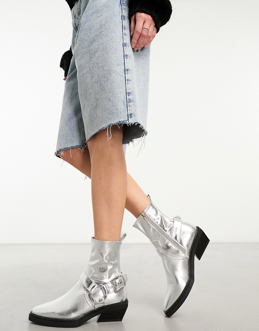 ASOS DESIGN Agent harness western boots in silver