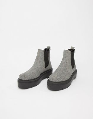ASOS Design - Agnes - Geruite Chelsea boots met dikke zool-Grijs