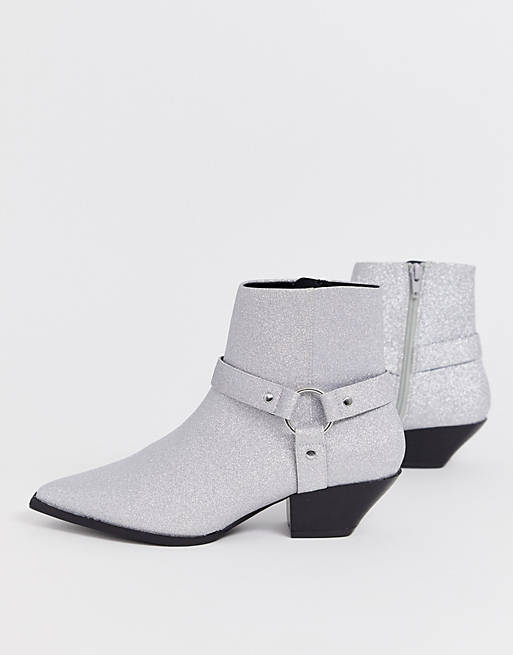 ASOS DESIGN Aidan harness western ankle boots in glitter