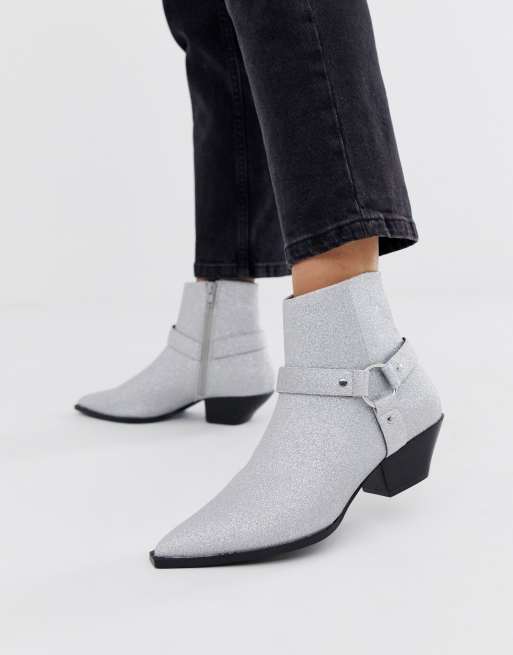 ASOS DESIGN Aidan harness western ankle boots in glitter ASOS