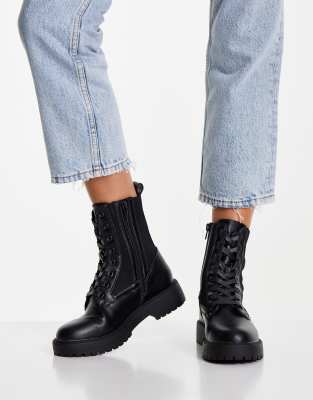 ASOS DESIGN Aim Knit Lace-up Boots In Black | ASOS