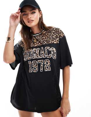 ASOS DESIGN - Airtex-Fußballtrikot mit abgesetztem Leoparden-Einsatz-Bunt