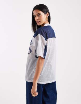 Asos Design Airtex Soccer Style Graphic T-shirt In Blue