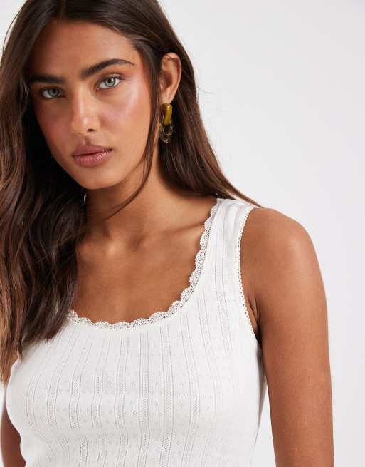 ASOS DESIGN - Ajourgebreid hemdje met lage ronde hals in crème, 2 van 4