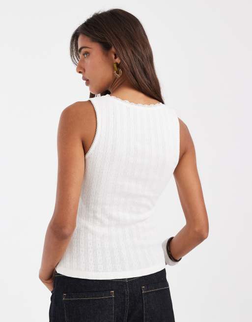 ASOS DESIGN - Ajourgebreid hemdje met lage ronde hals in crème, 4 van 4