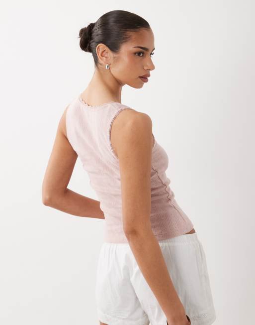 ASOS DESIGN - Ajourgebreid hemdje met lage ronde hals in oudroze, 4 van 4