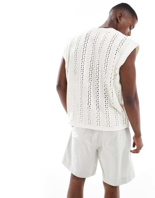 ASOS DESIGN - Ajourgebreid hemdje met V-hals in wit, 3 van 4