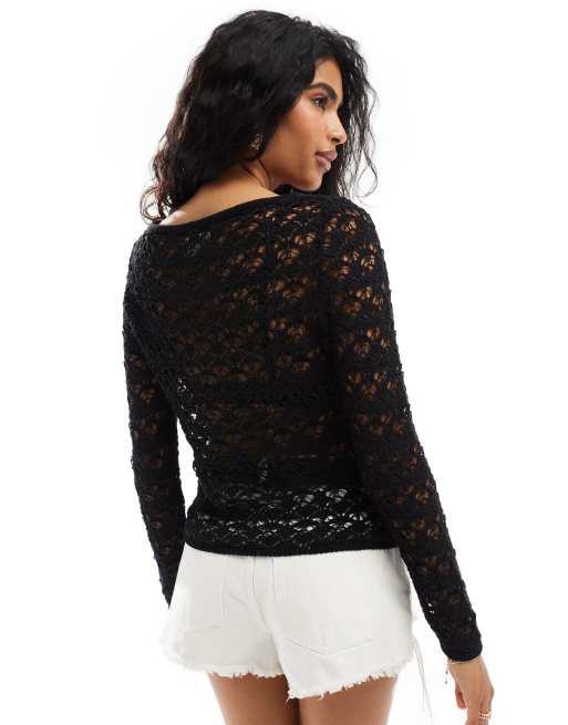 ASOS DESIGN - Ajourgebreid vest in zwart, 4 van 4