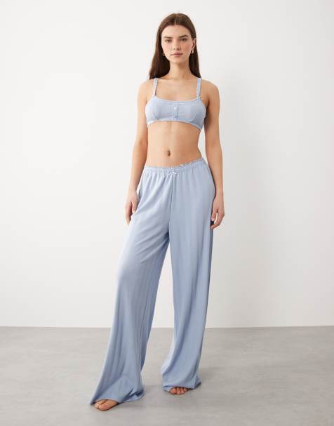 ASOS DESIGN - Ajourgebreide broek met wijde pijpen en kanten rand in blauw - view 1