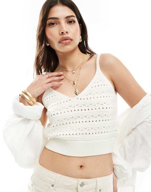 ASOS DESIGN - Ajourgebreide camitop in crème