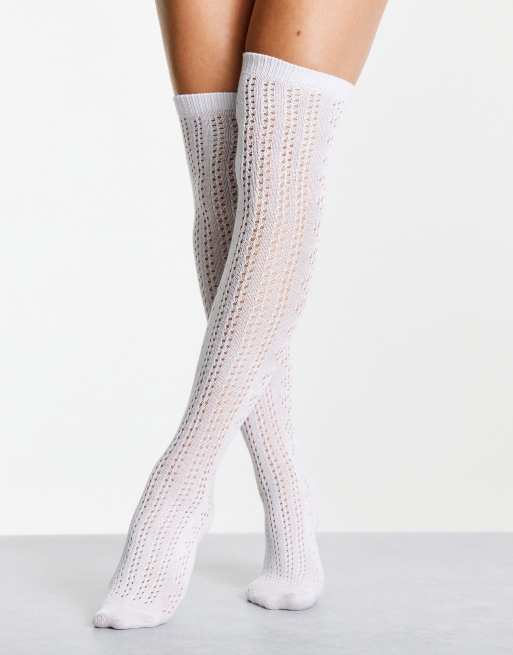 ASOS DESIGN - Ajourgebreide kniekousen in wit