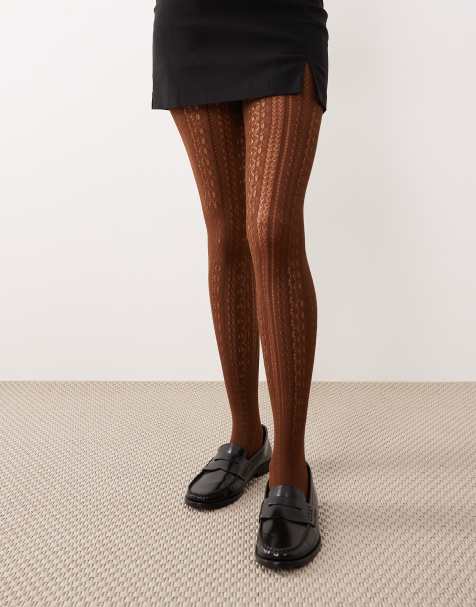 ASOS DESIGN - Ajourgebreide panty met patroon in chocoladebruin - view 1