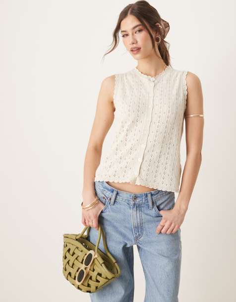 ASOS DESIGN - Ajourgebreide tanktop in ecru - view 1