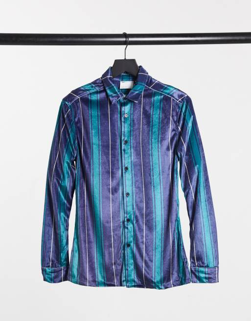 ASOS DESIGN – Aksamitna elastyczna koszula o dopasowanym kroju w paski