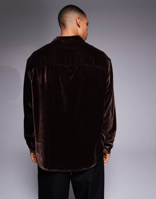ASOS DESIGN – Aksamitna koszula oversize w kolorze brązowym, 3 z 5