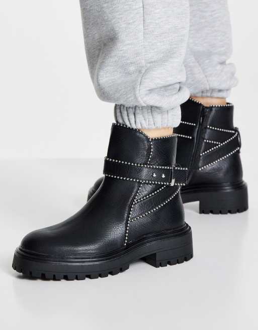 Asos black buckle store boots