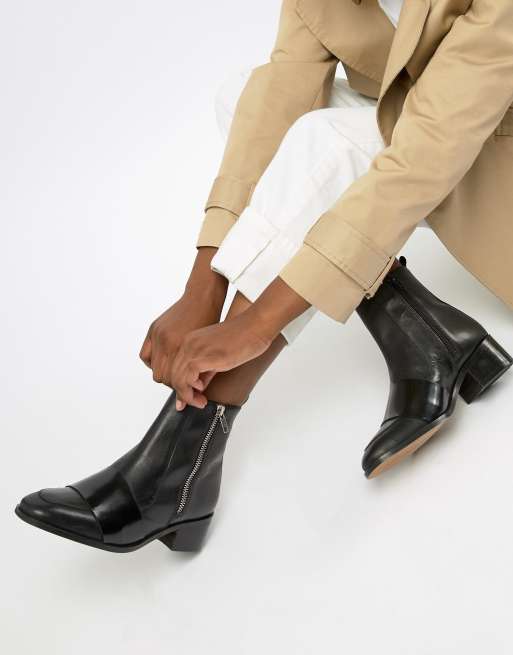 asos design cali premium leather heeled knee boots