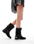 [ASOS DESIGN] ASOS DESIGN Alara slouchy flat biker boots with hardware in black 37 Black
