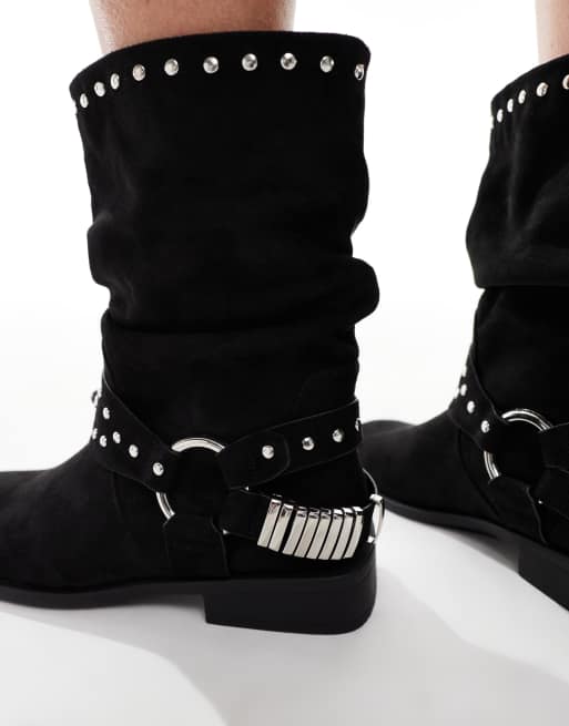 ASOS DESIGN - Alara - Soepele platte bikerboots met hardware in zwart, 4 van 4