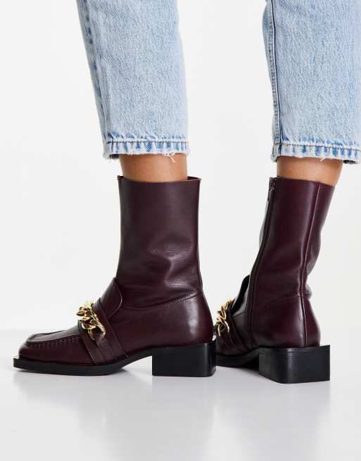ASOS DESIGN - Alarm - Bottines style mocassins à chaîne en cuir de qualité supérieure - Bordeaux, 2 de 4