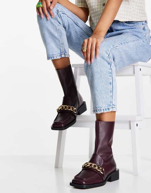 ASOS DESIGN - Alarm - Bottines style mocassins à chaîne en cuir de qualité supérieure - Bordeaux, 3 de 4
