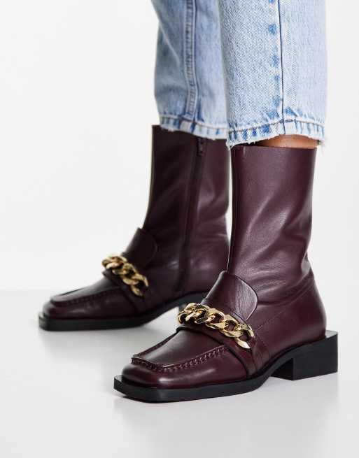 ASOS DESIGN - Alarm - Bottines style mocassins à chaîne en cuir de qualité supérieure - Bordeaux, 4 de 4