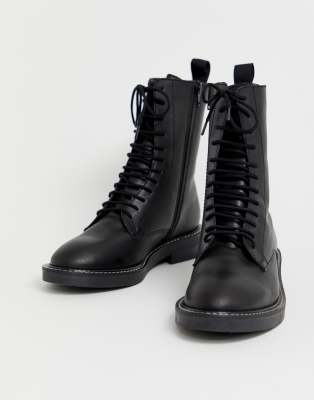 black leather lace up boots