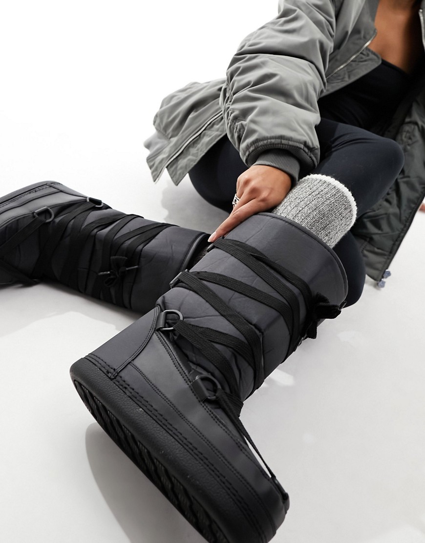Asos Design Alaska Puffer Snow Boots In Black