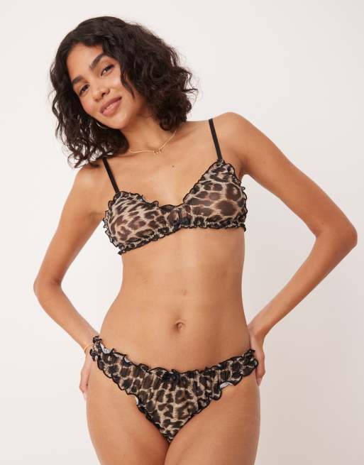 ASOS DESIGN – Alba – Gekräuselter Tanga aus Netzstoff mit Leopardenmuster, 3 von 4