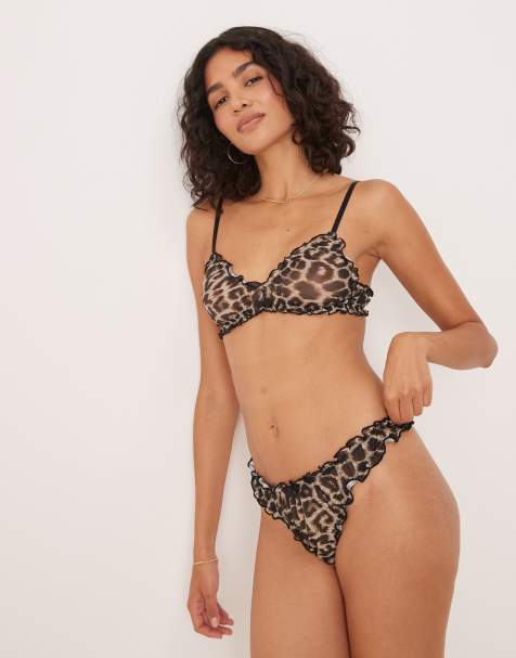 ASOS DESIGN Alba soft triangle bra in leopard mesh - view 1