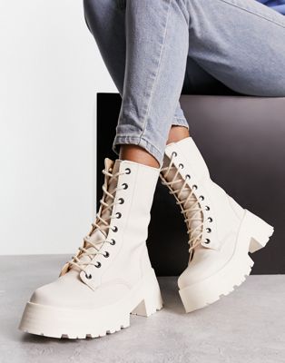 ASOS DESIGN Albany chunky lace up boots in off white - ASOS Price Checker