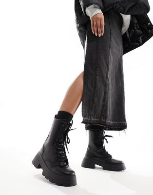ASOS DESIGN Albany chunky lace up boots in black