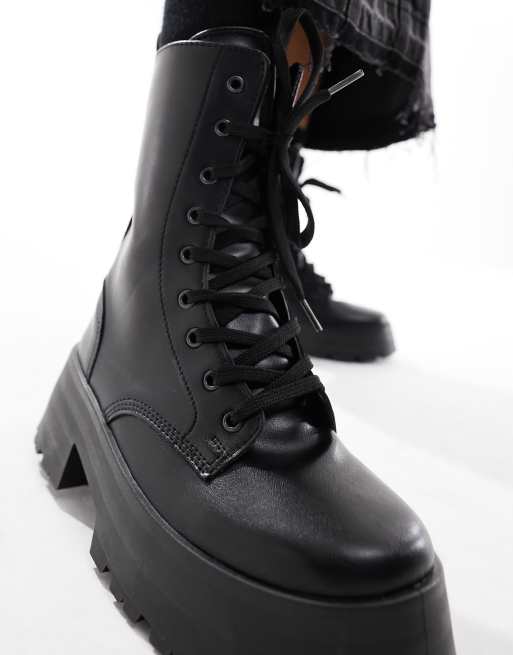 エイソス ASOS DESIGN Albany chunky lace up boots in black レディース-